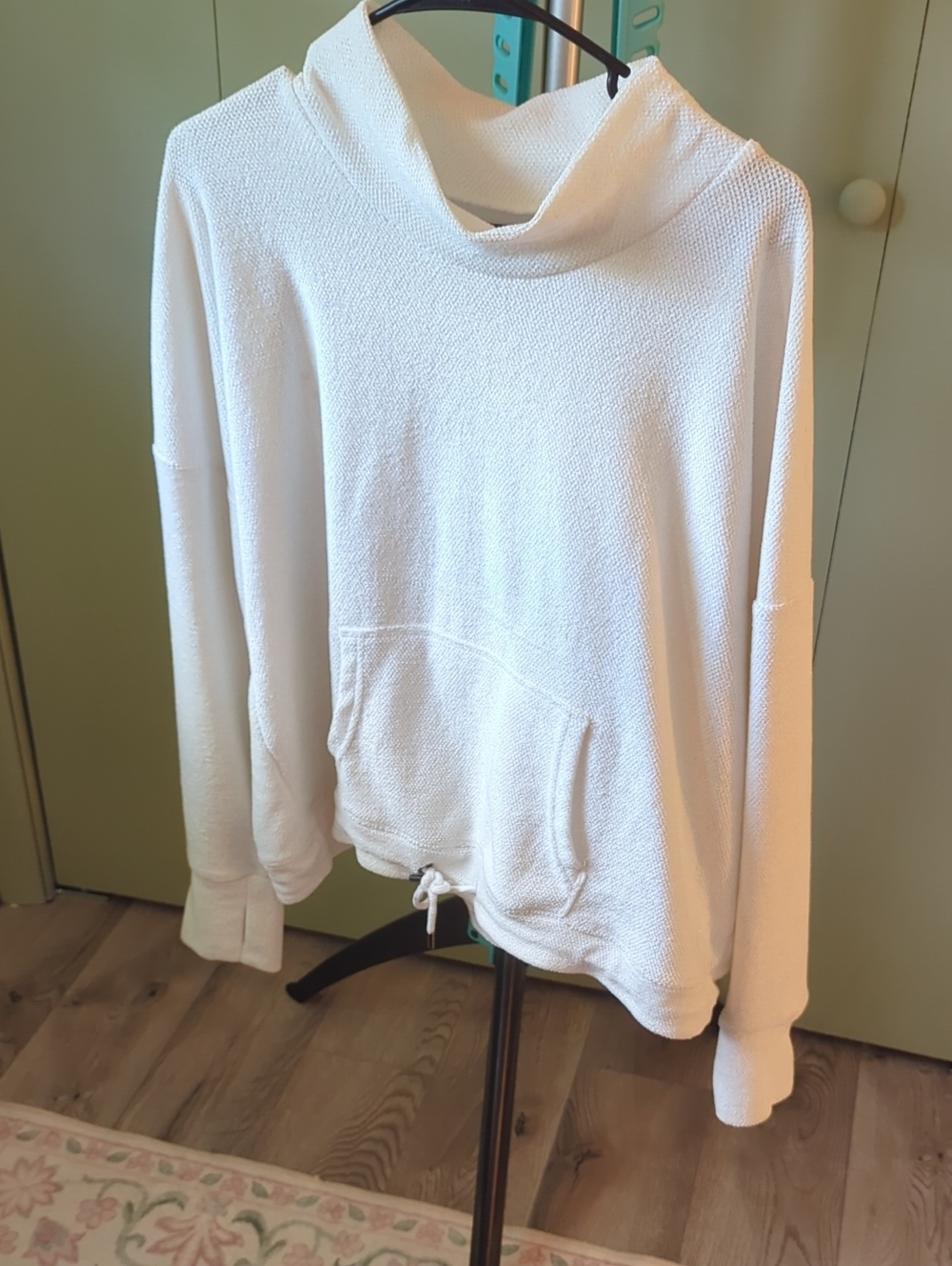 Cozy White Drawstring Cowl Neck Pullover